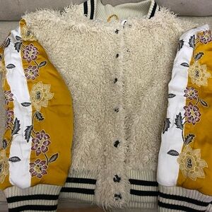 Pre❤️ Free People Floral Embroidered Jacket with Cream Fleece